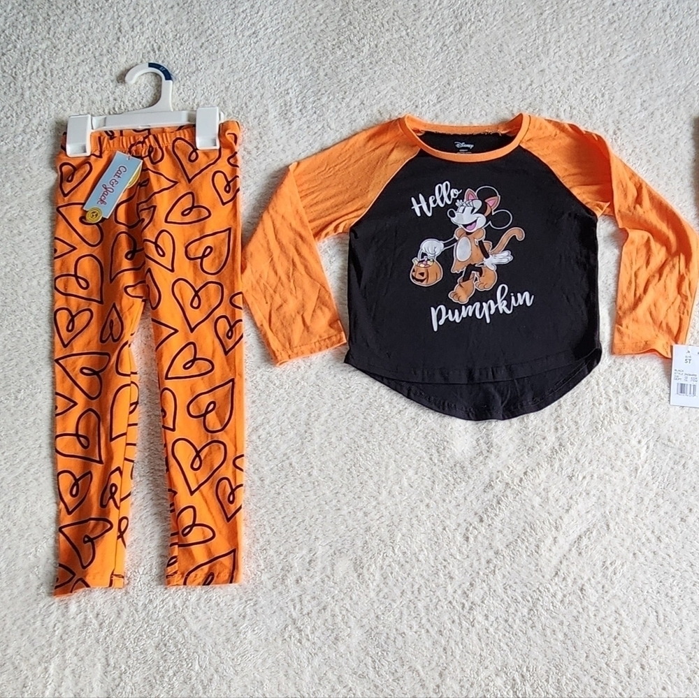 NWT girl's Halloween set Disney Minnie Mouse top + Cat & Jack leggings, size 5t